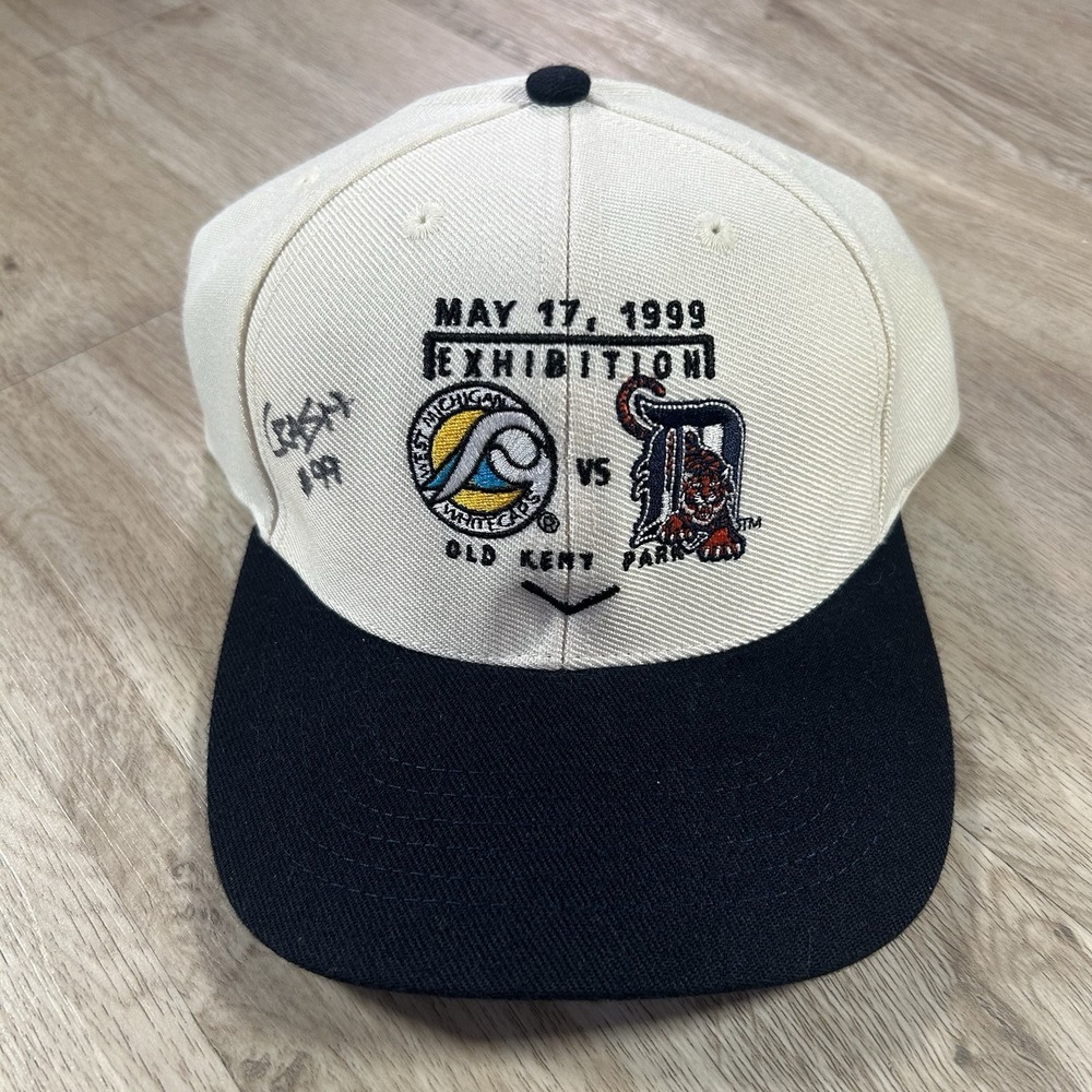 VTG 1999 Detroit Tigers Hat Snapback MLB Baseball White Caps White Blue Wool Cap